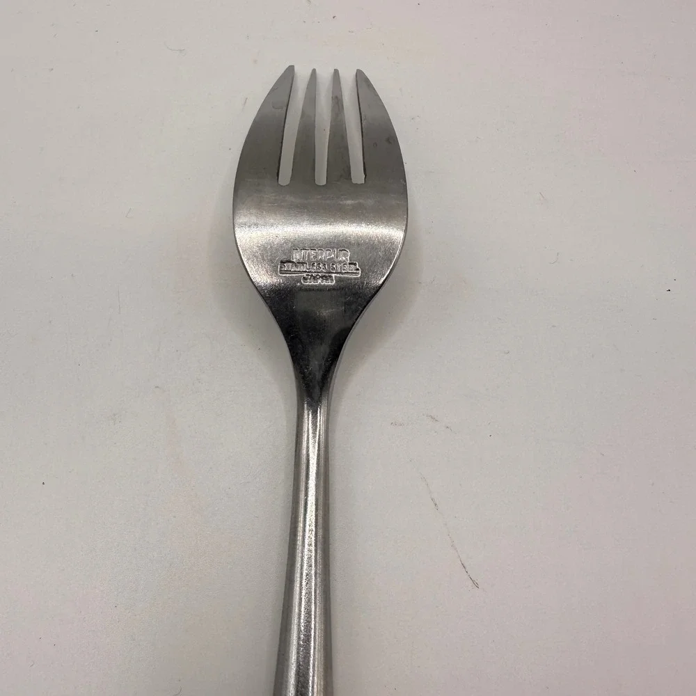 Vintage Interpur Stainless Steel Salad Fork Wood Scroll Heart Pattern Japan